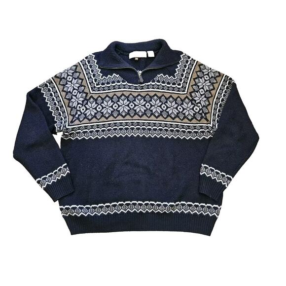 Woodland Trail Fair Isle 1/4 Zip Sweater Mens XXL Wool Blend Neutral Nordic Boho - Picture 1 of 7